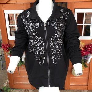 Susan Graver petite black & white, 1x jacket Embossed silver color embellished